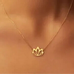 Gold Plated Lotus Charm Necklace Gift Minimalist